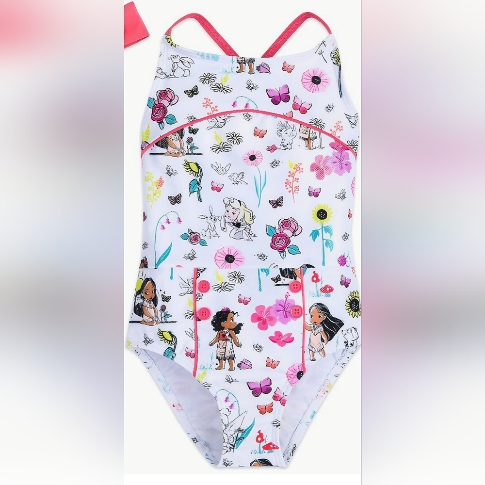 Authentic Disney Animators Collection Kids Swim One Piece - White and Pink